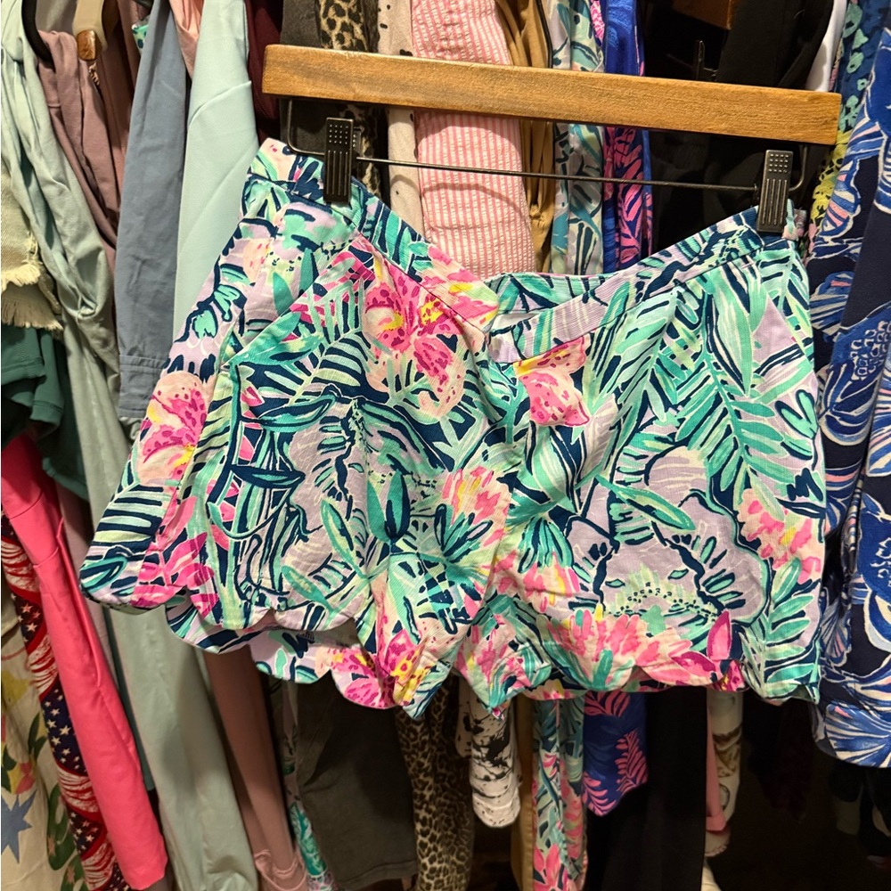 Lilly Pulitzer Tropical High Waist Shorts - Pink and Green